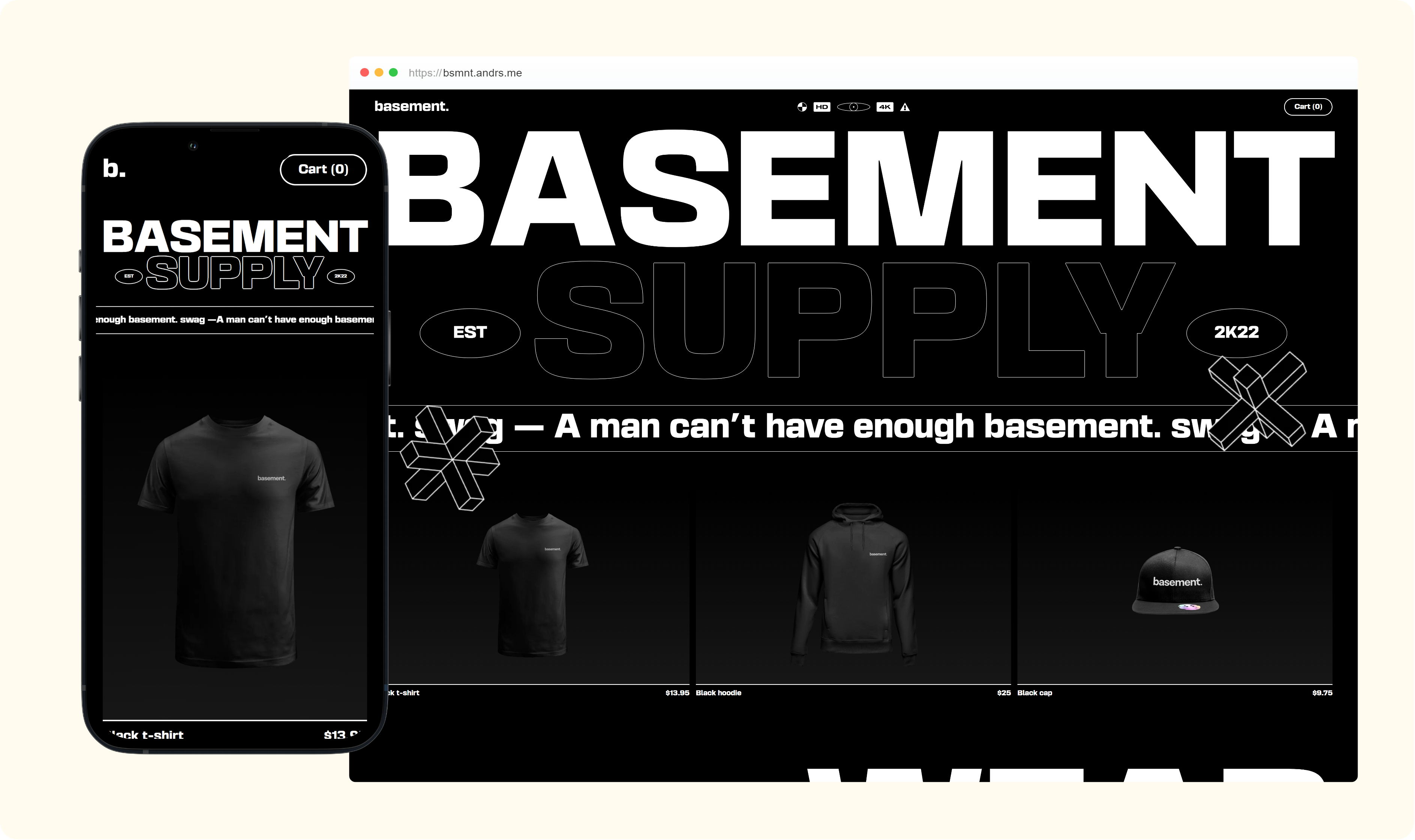 /project/basement website preview on iPhone and Safari